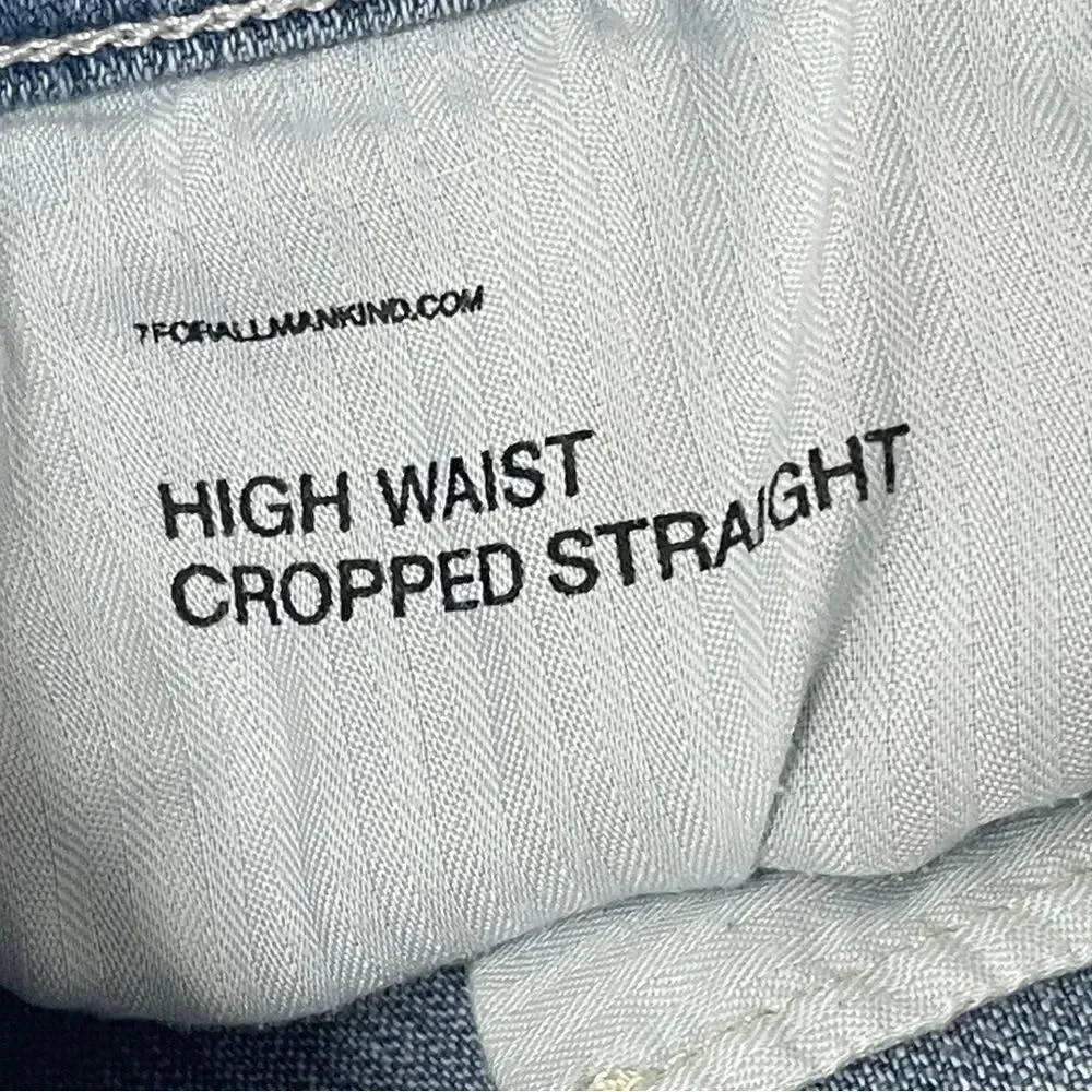 7 for all Mankind, High Waist Cropped Straight leg jeans, size 32. light blue